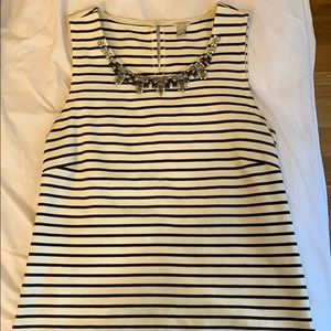Jcrew striped, jeweled neck, sleeveless shirt